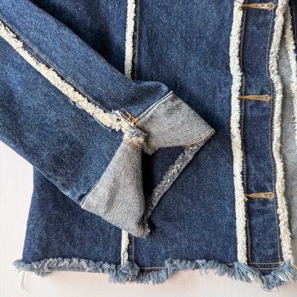 Lady J Cool Denim Jacket Y2K Urban Wear XL Patchwork Frayed Edges & Hem 2/$15 - Picture 5 of 15